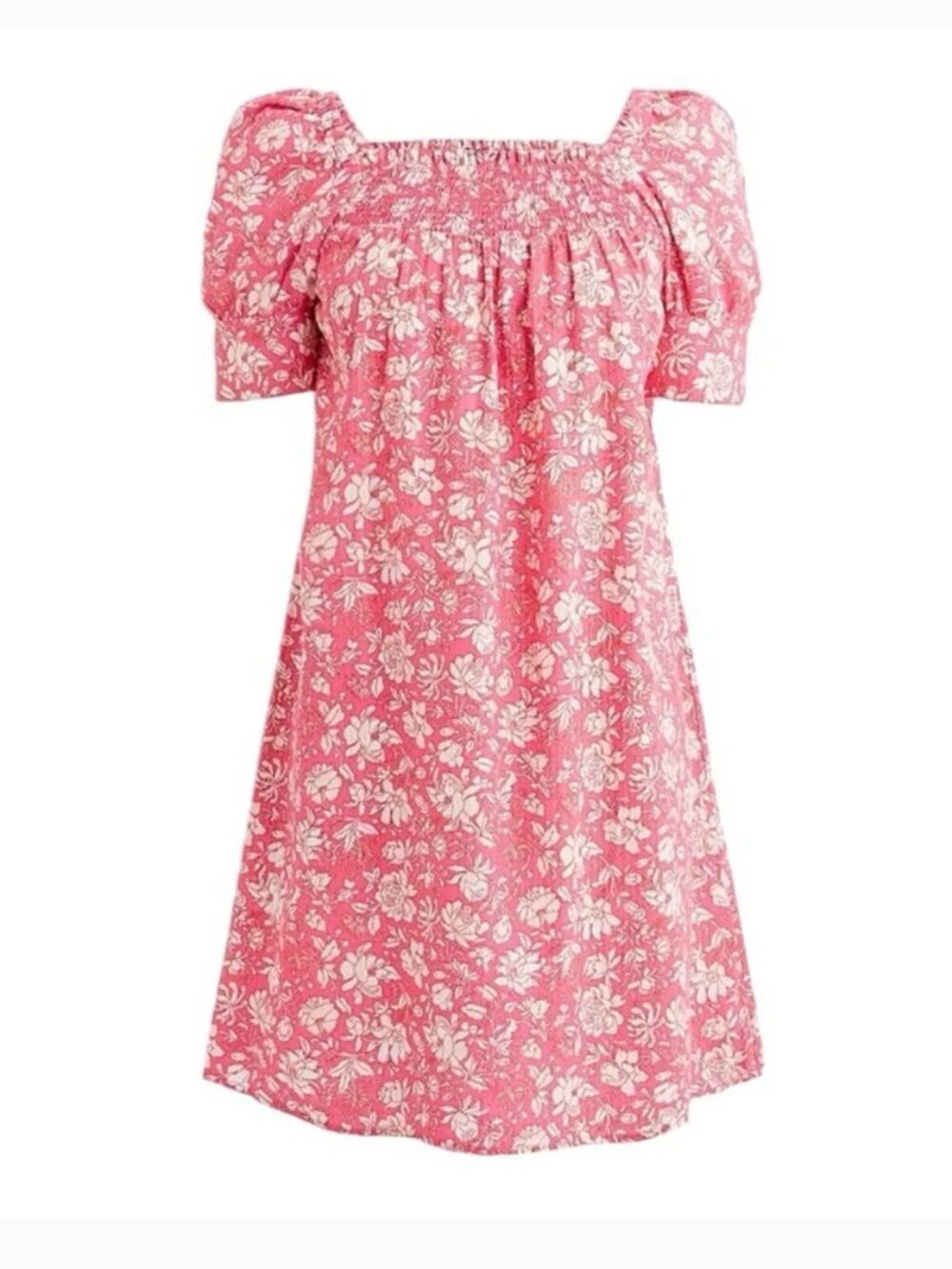 J.Crew Afternoon Dress Tossed Floral Pink Cotton Smocked Puff Sleeve Mini M Est